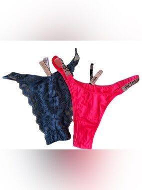 2 PR Victoria’s Secret Lace Thong Panty - Blue & Pink 2 Pack